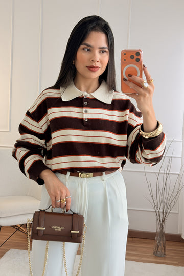 Suéter listrado gola polo