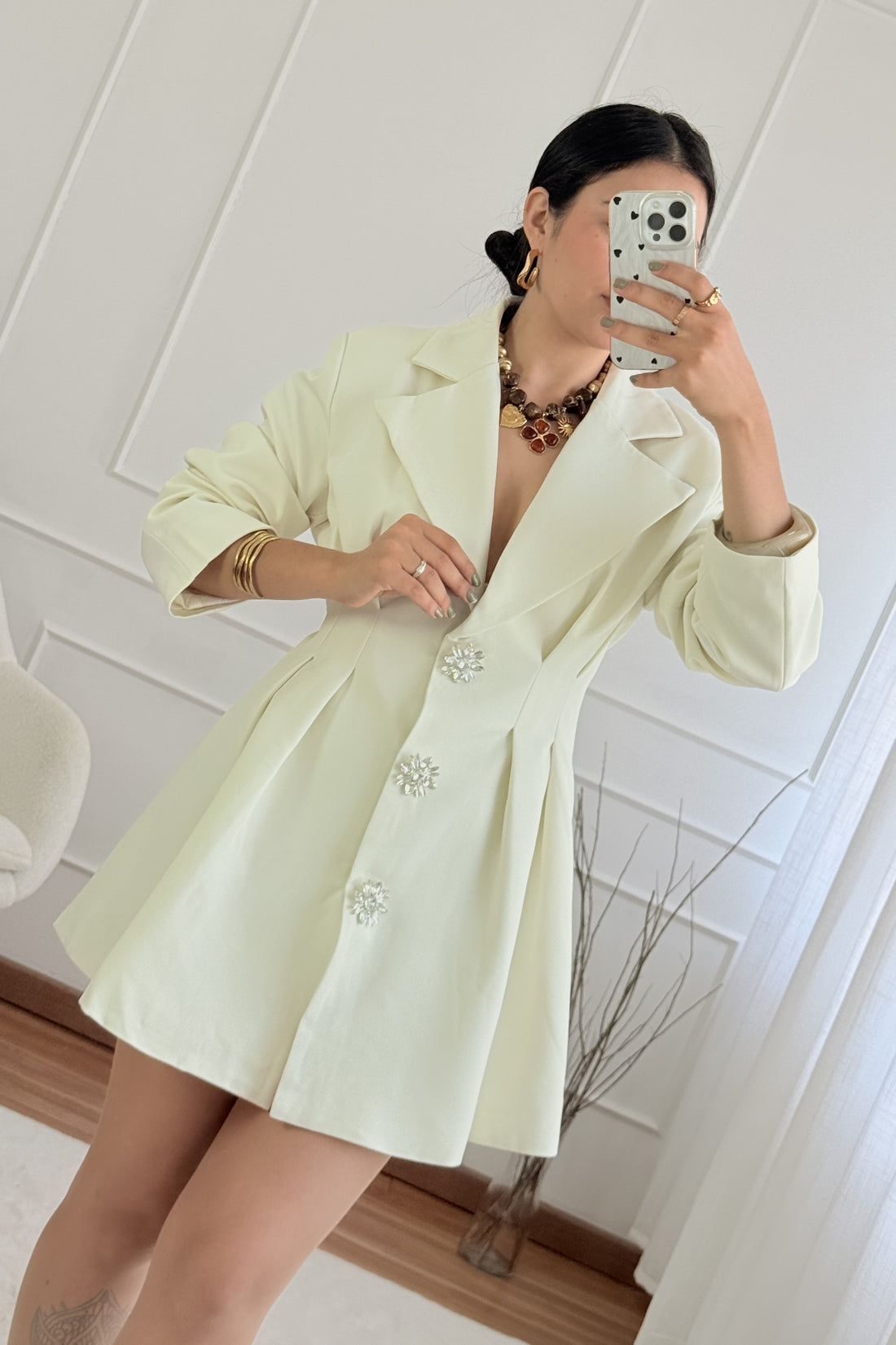 Blazer vestido botões aplicados MOCHY