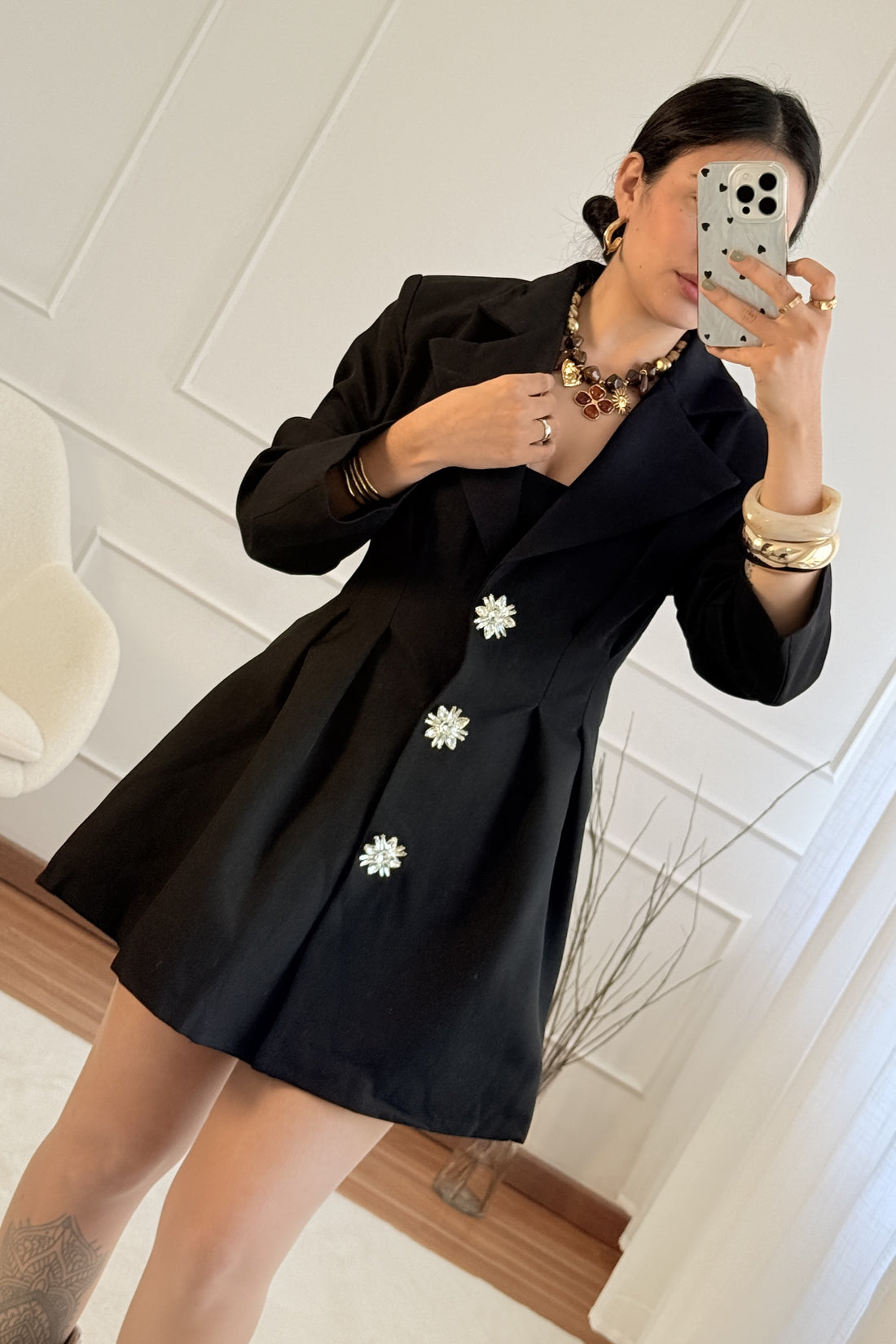 Blazer vestido botões aplicados MOCHY
