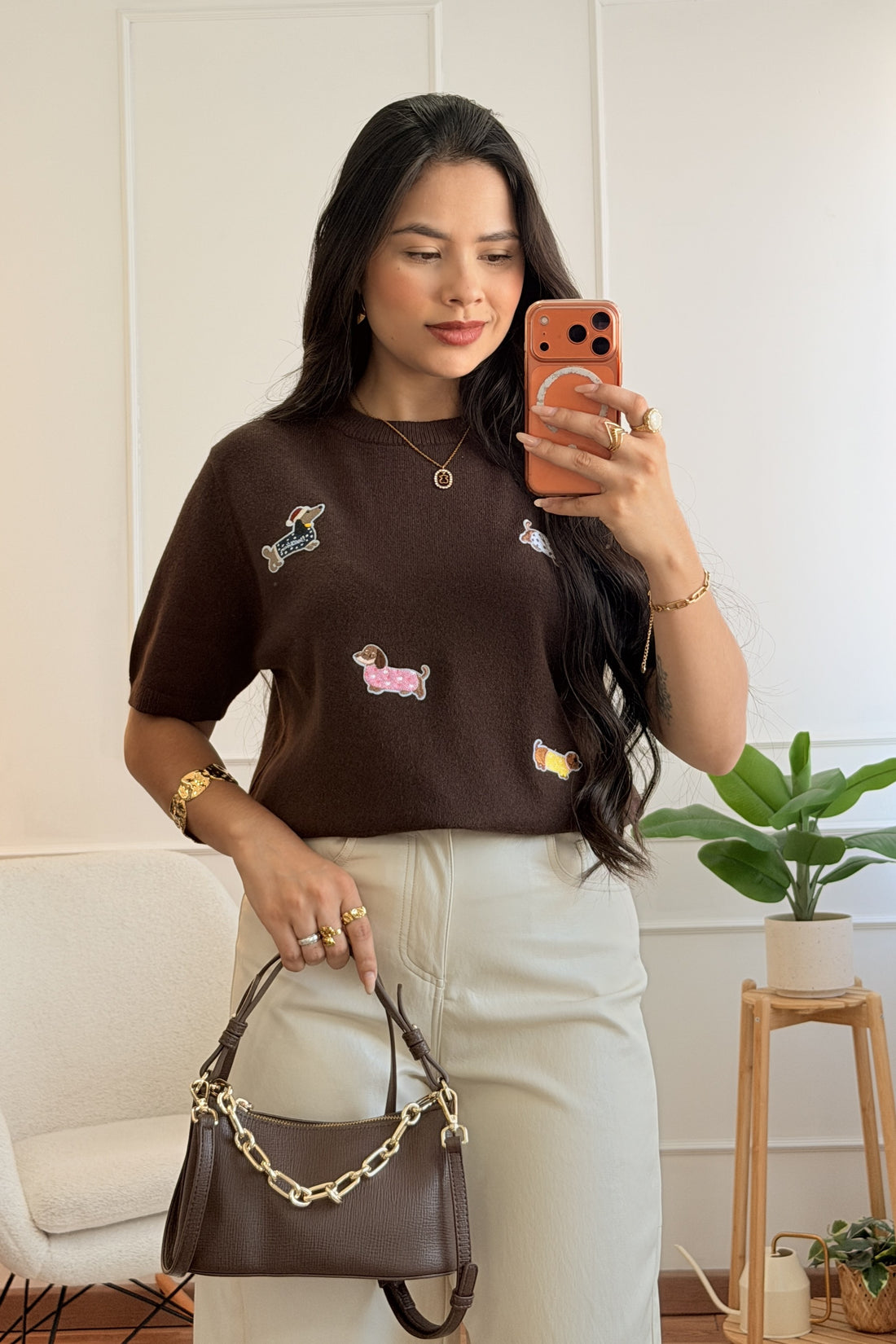 Blusa de malha com bordado de cães - lavishiochicBlusalavishiochic
