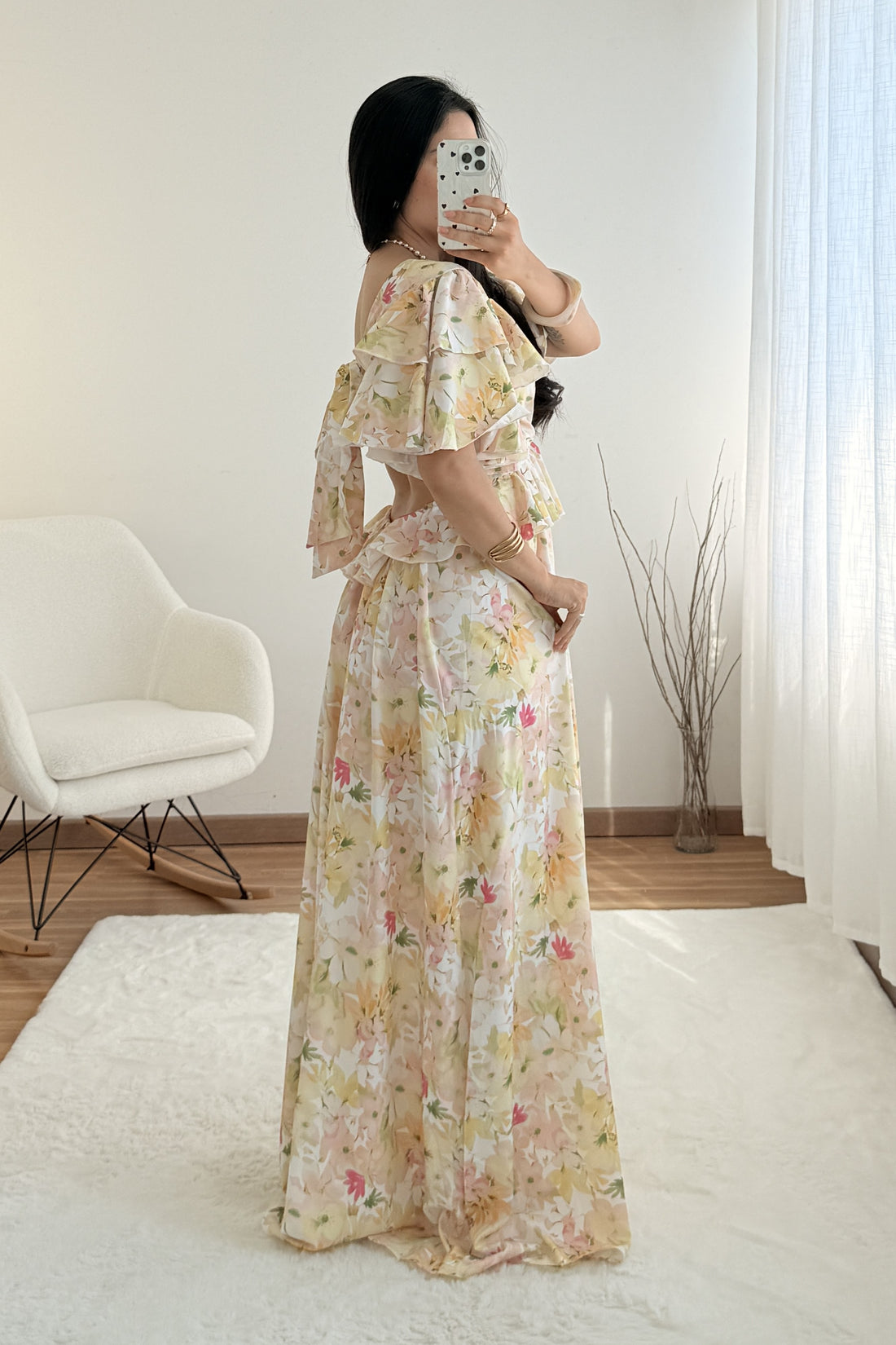 Vestido floral com babados
