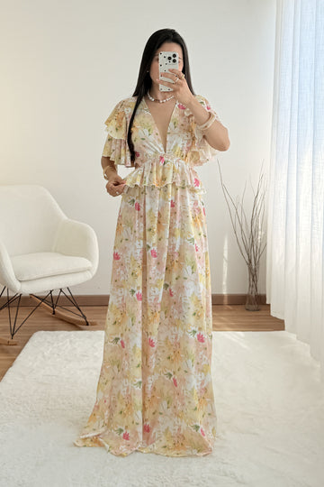Vestido floral com babados