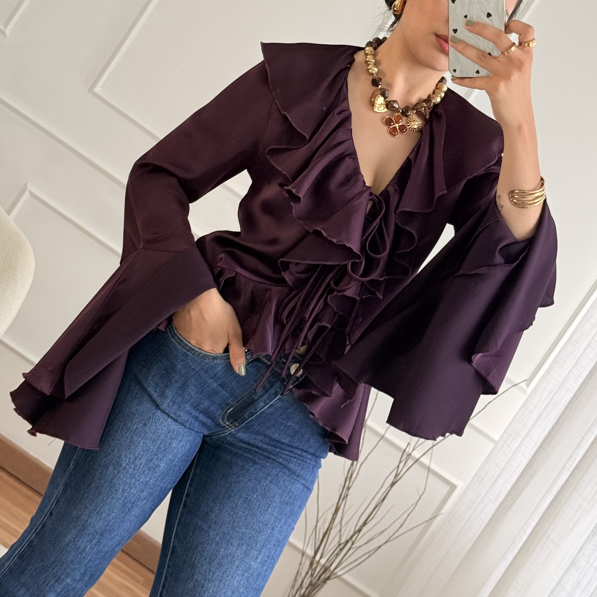 Blusa folhos e mangas largas MOCHY