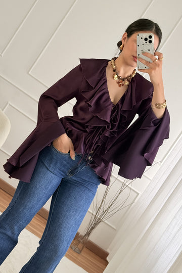Blusa folhos e mangas largas MOCHY