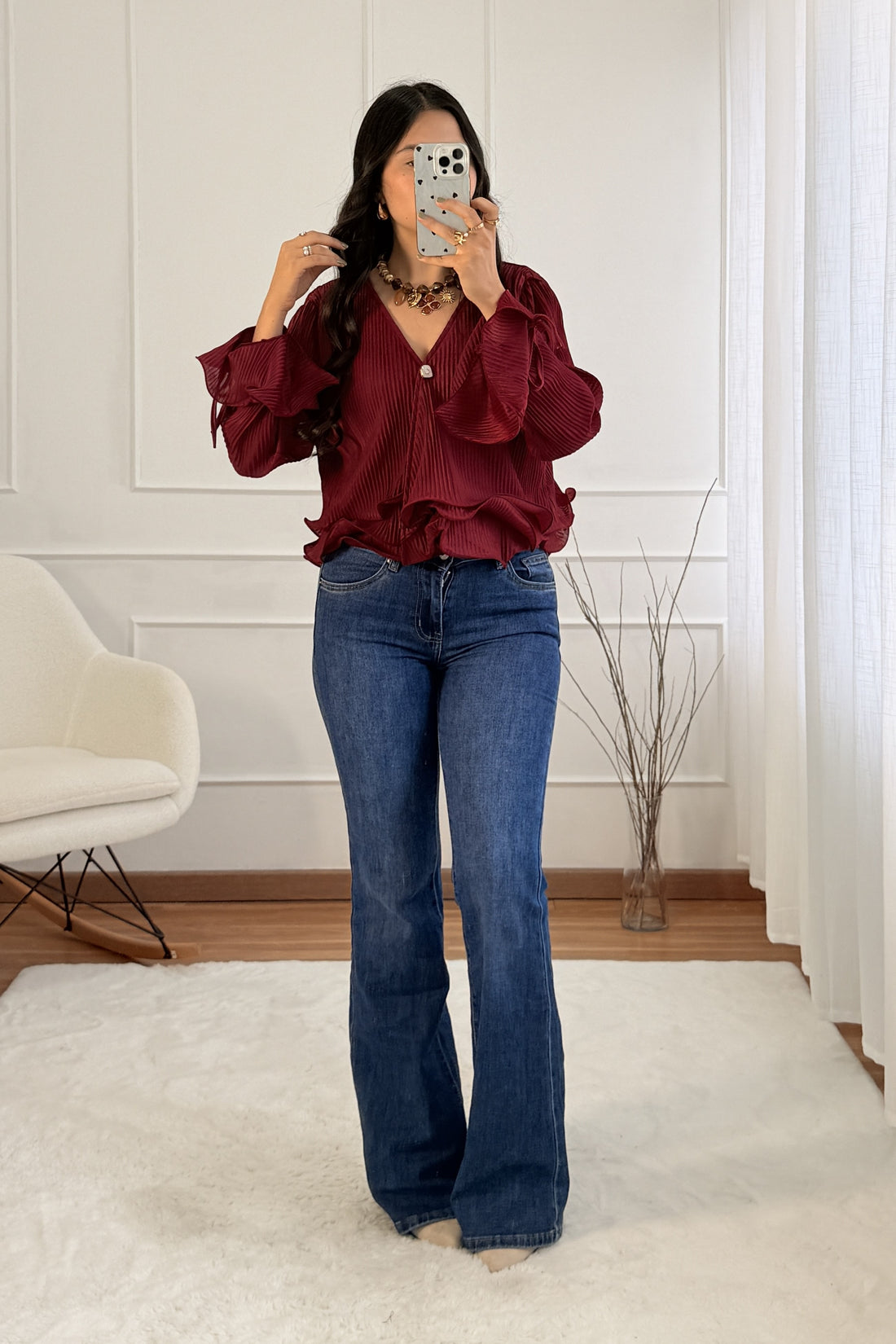 Blusa plissada com folhos MOCHY
