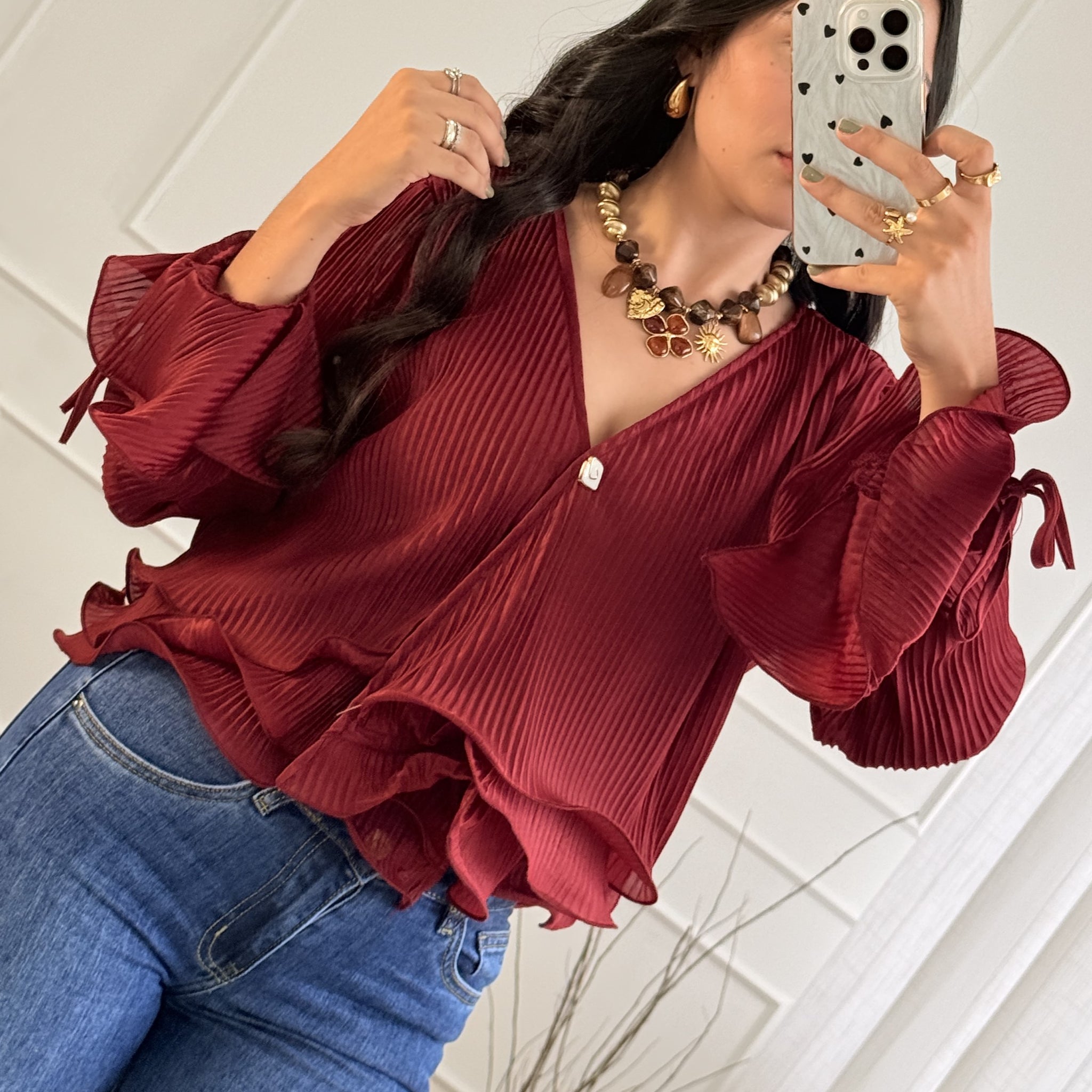 Blusa plissada com folhos MOCHY