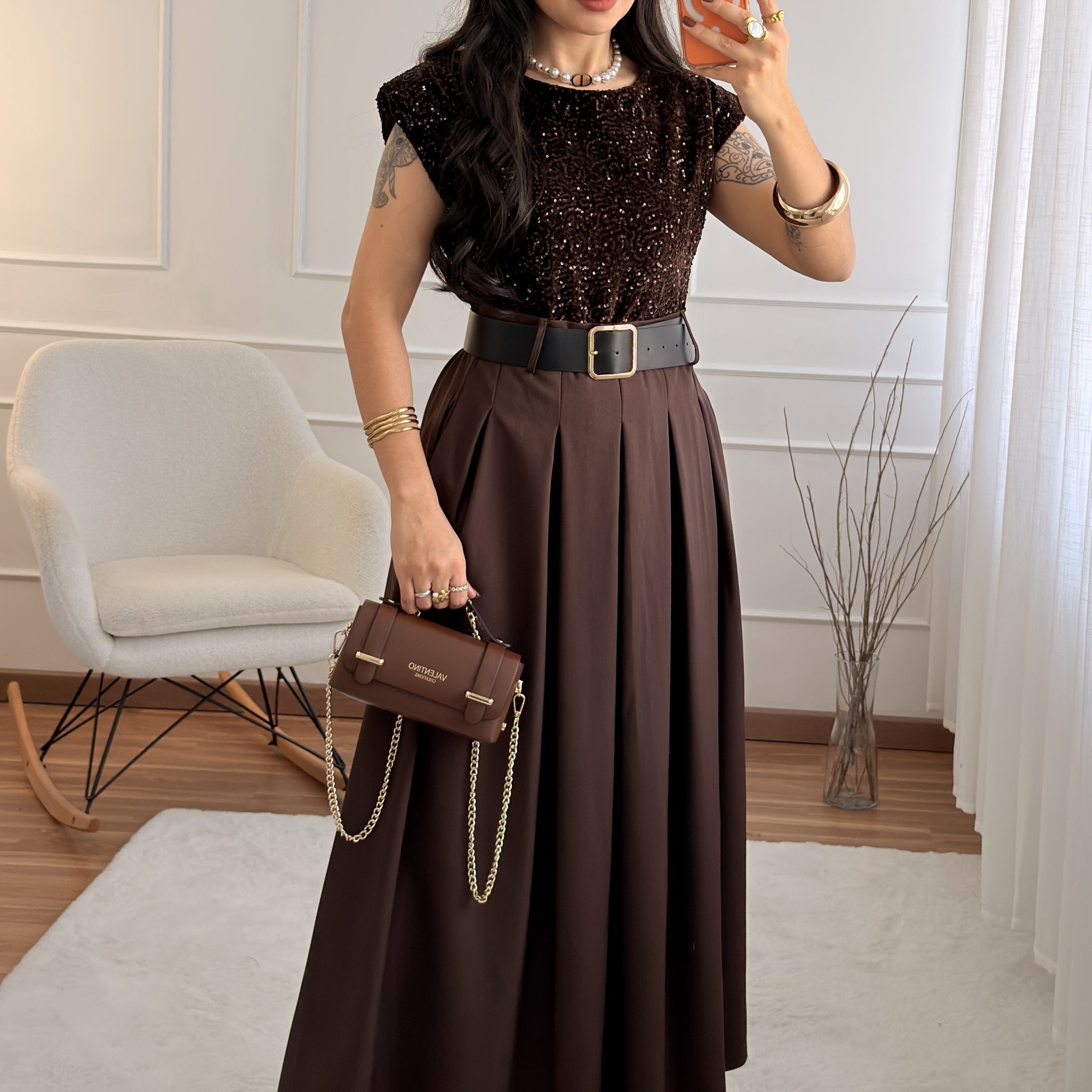 Vestido comprido com lantejoulas