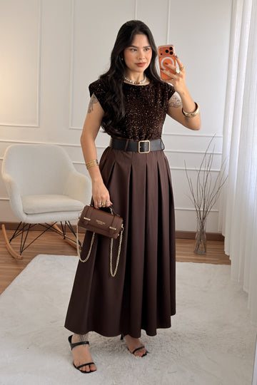 Vestido comprido com lantejoulas