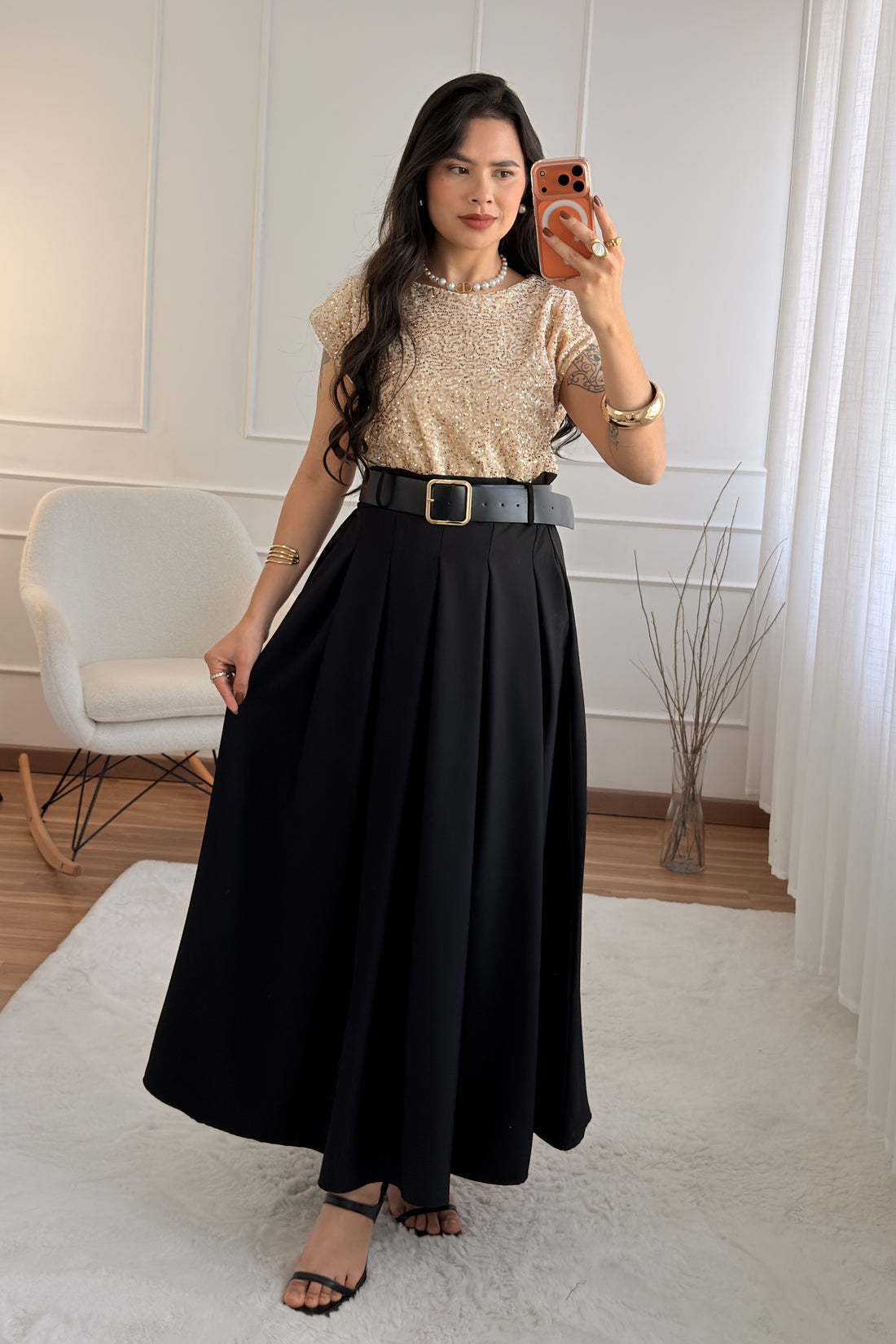 Vestido comprido com lantejoulas