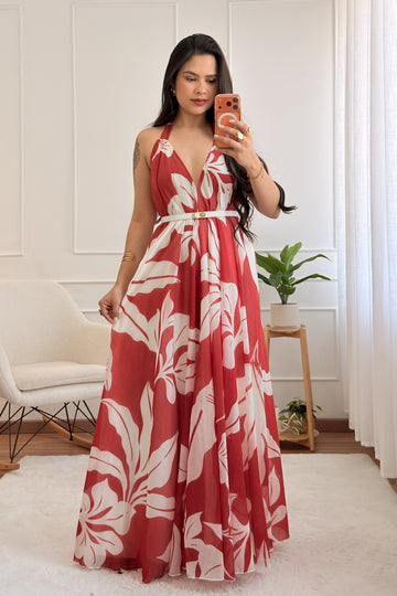 Vestido halter com estampa tropical  LUMINA