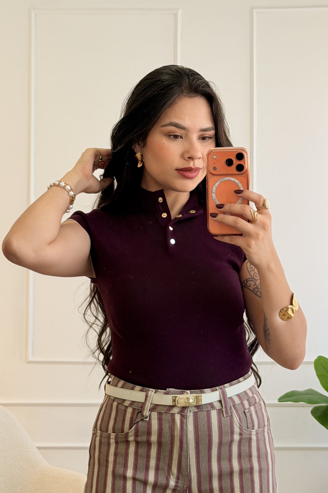 Top de malha com gola alta e botões DROLE DE COPINE