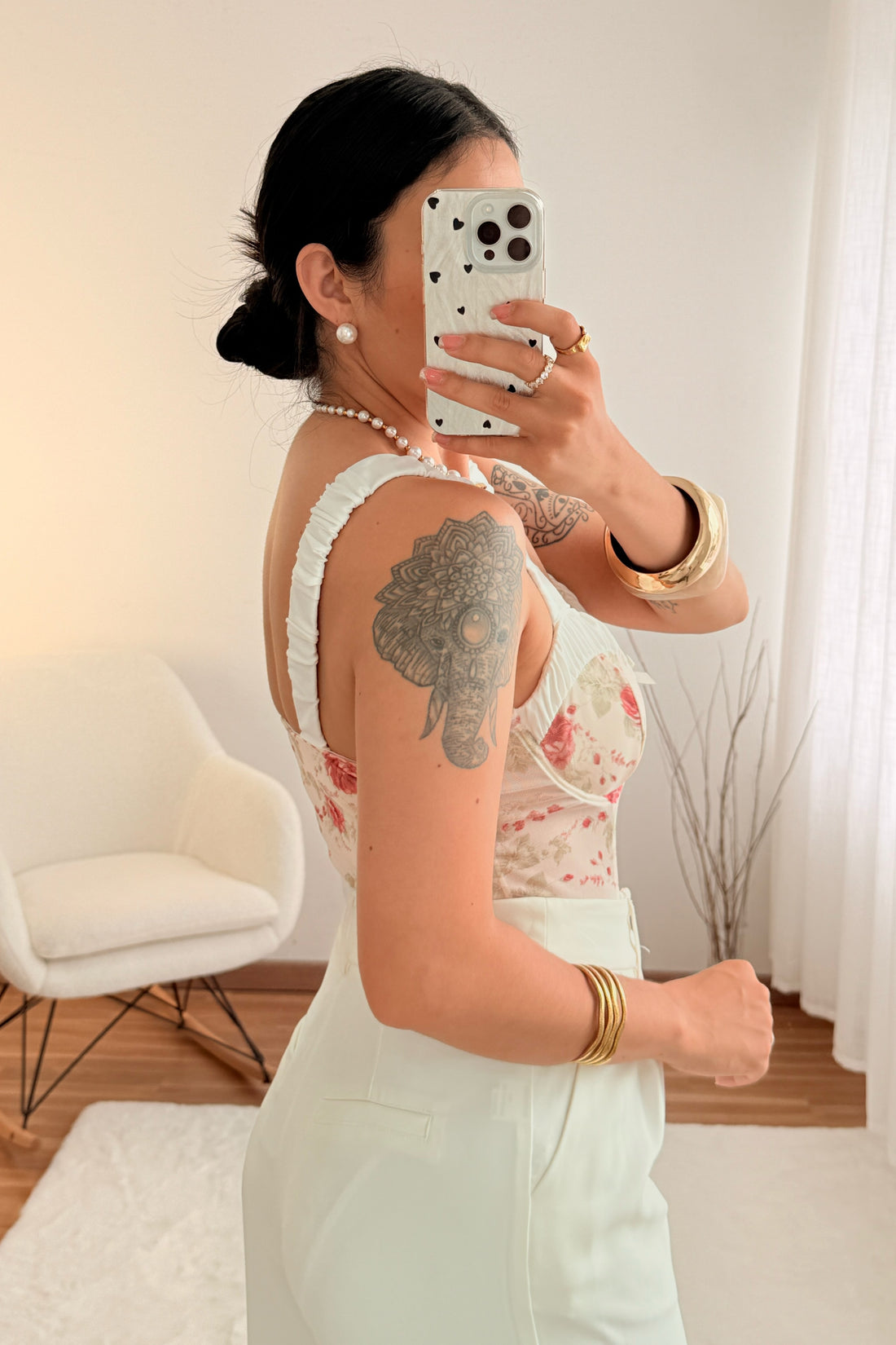 Body floral em tule translúcido MOCHY