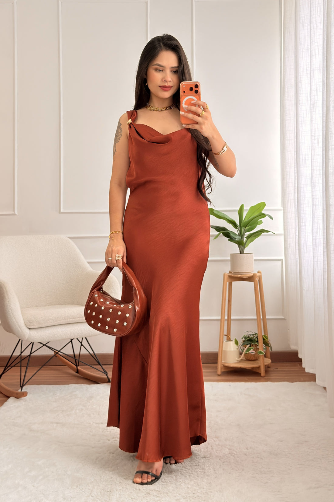 Vestido alça com detalhe de metal e costas amarrável - lavishiochicvestidolavishiochic
