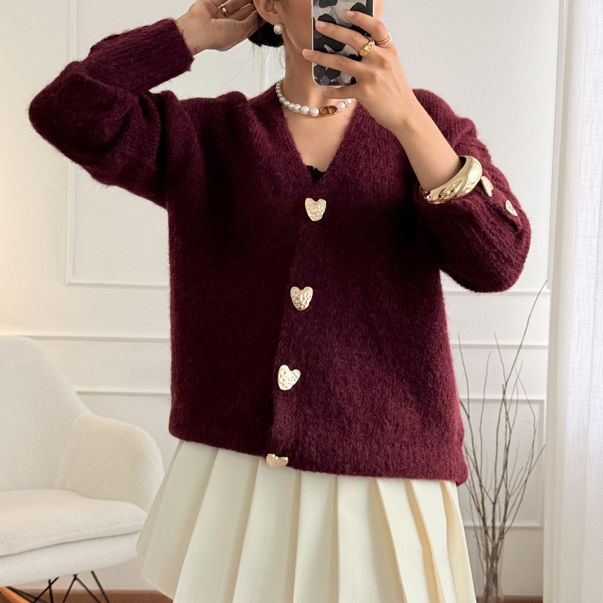 Cardigan botões coração AZAKA
