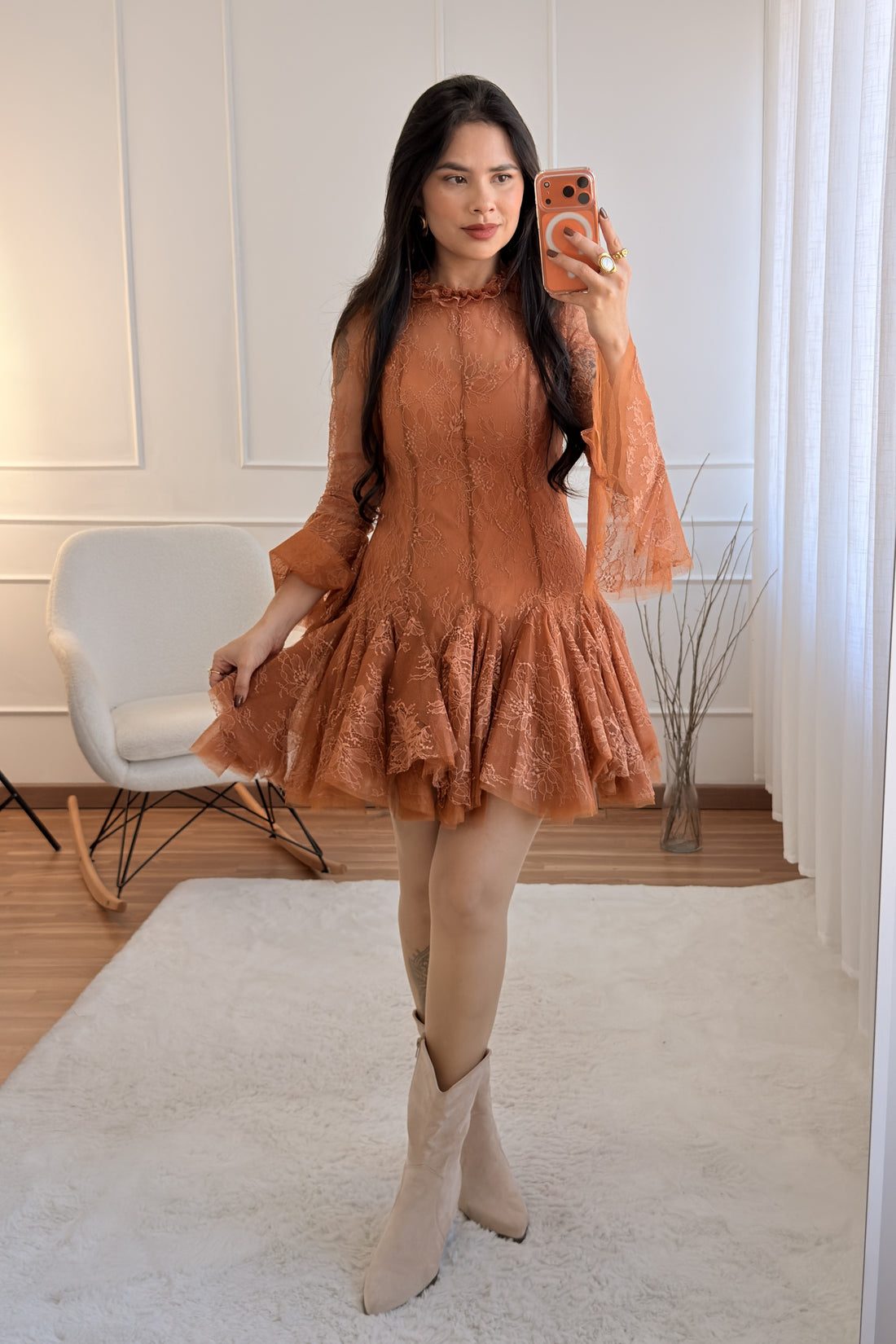 Vestido renda mangas compridas MOCHY