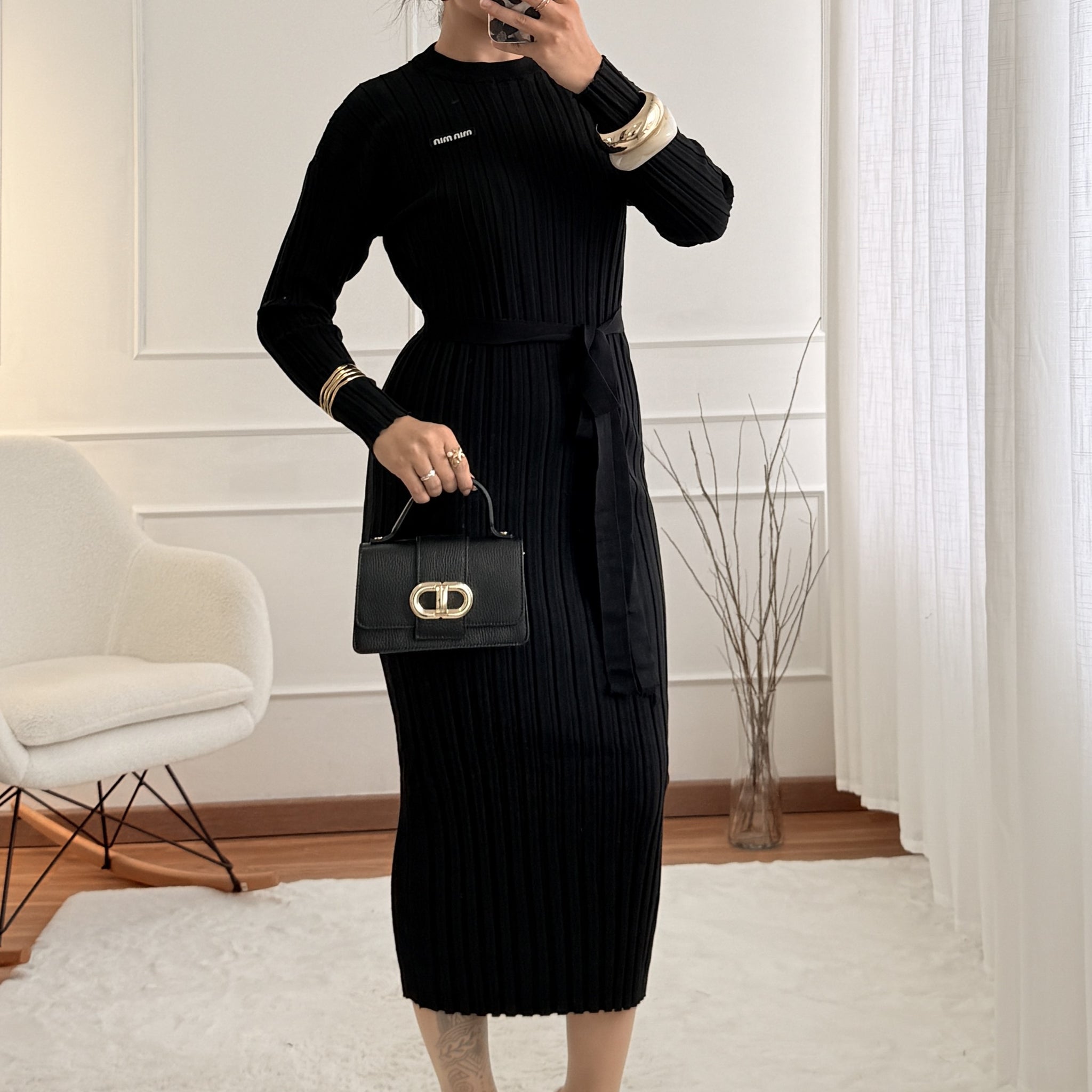 Vestido malha com cinto MOCHY