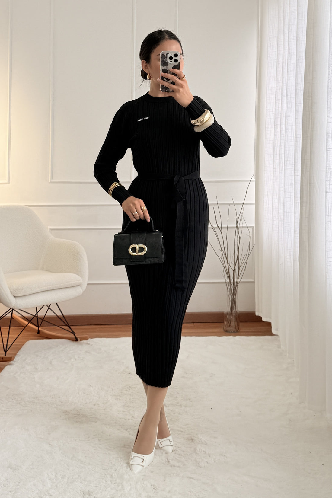 Vestido malha com cinto MOCHY