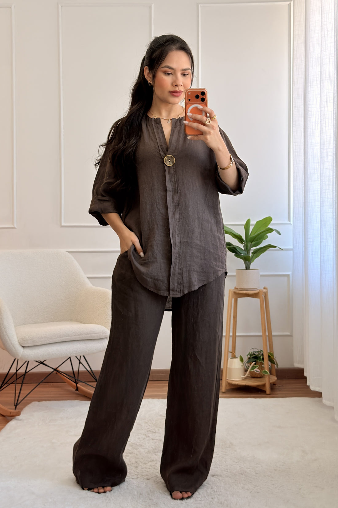 Conjunto em 100%linho com camisa e calça - lavishiochicconjuntolavishiochic