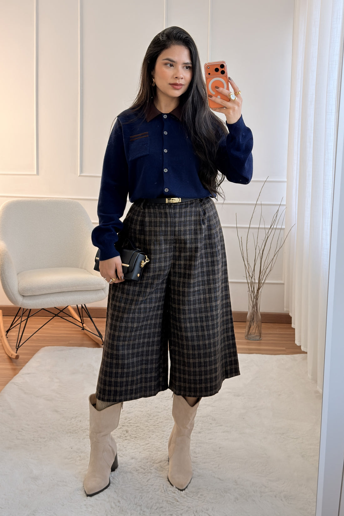 Cardigan bicolor com gola contrastante