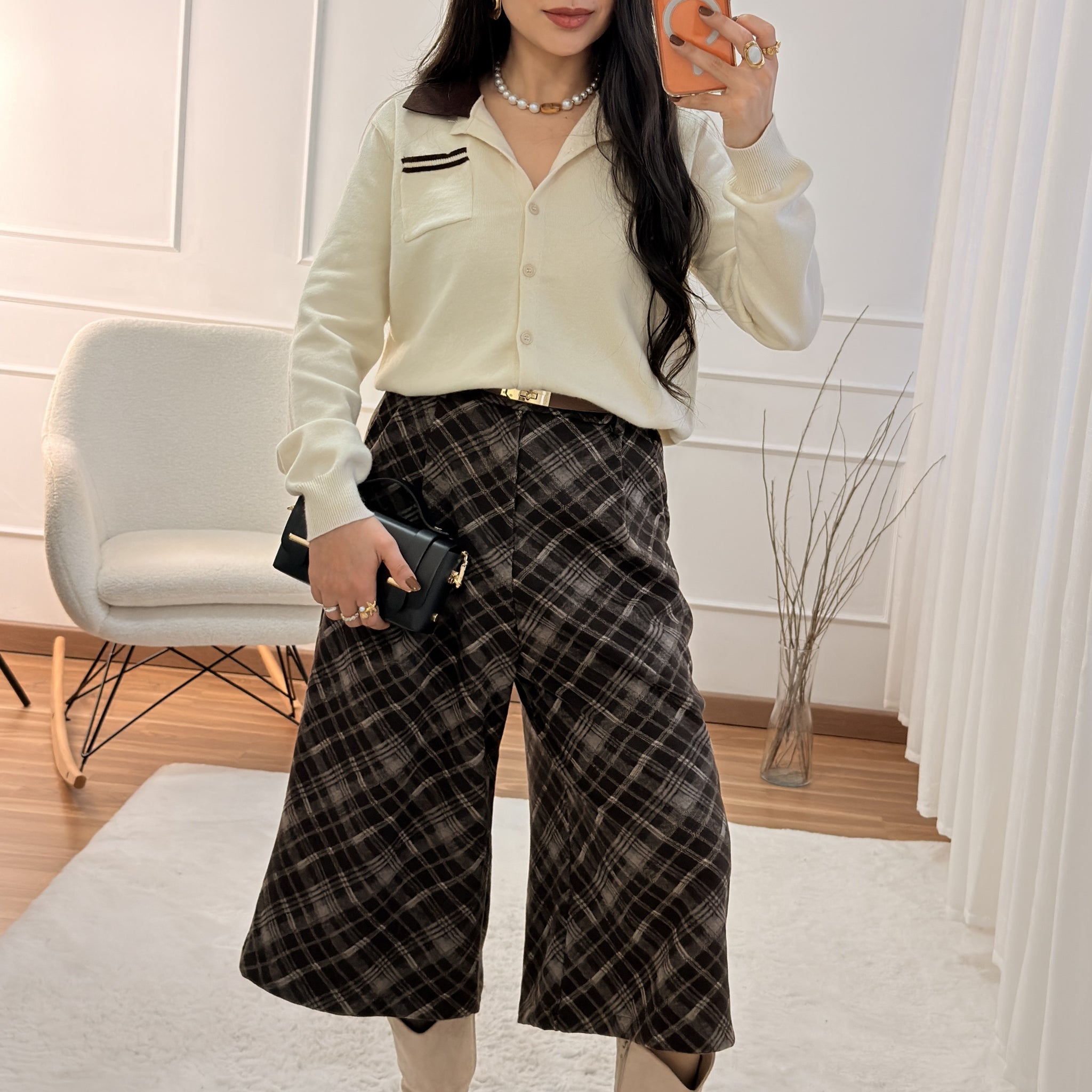 Cardigan bicolor com gola contrastante