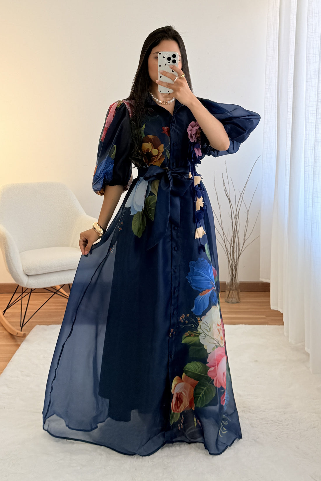 Vestido comprido com estampado floral