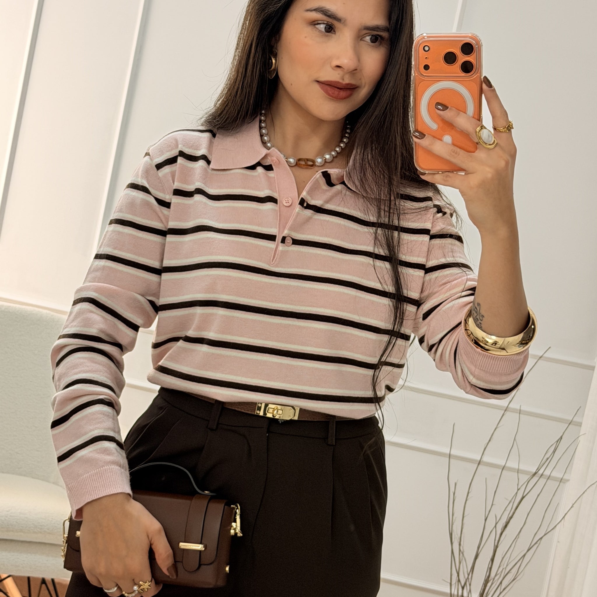 Camisola risca com gola polo