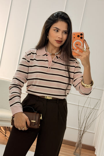 Camisola risca com gola polo