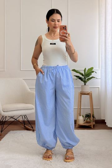 Calça pantalona xadrez vichy