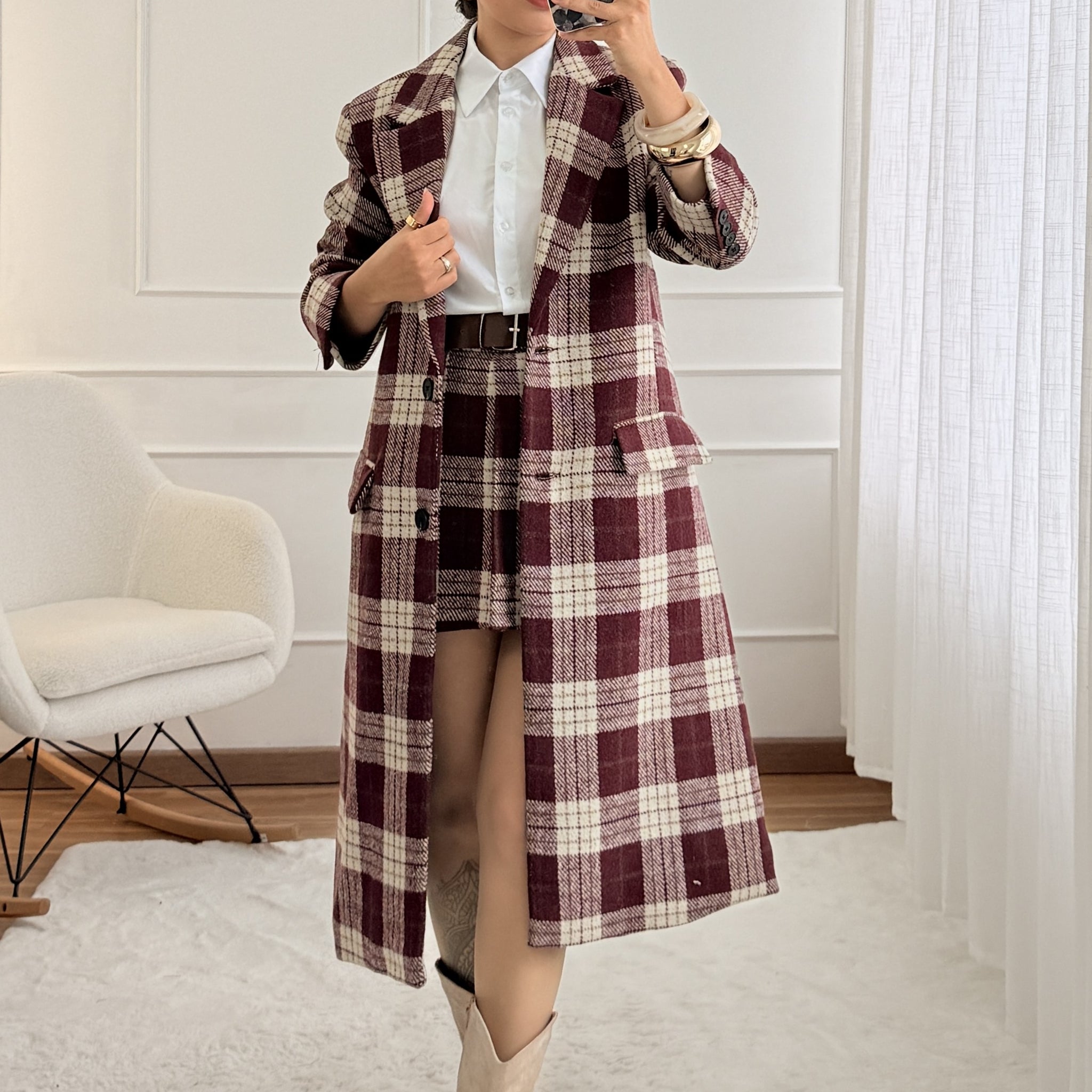 Casaco comprido padrão tartan LUMINA