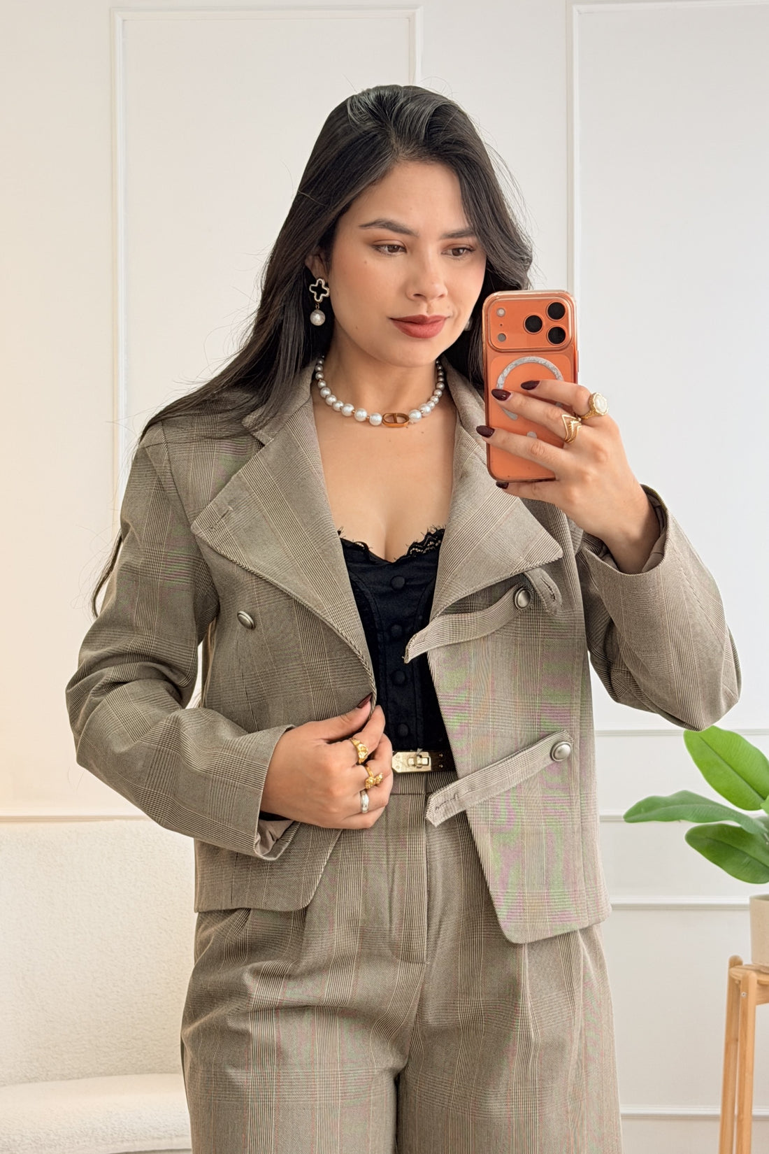Blazer curto xadrez gola alta DROLE DE COPINE - lavishiochicBlazerDrole de copine Paris