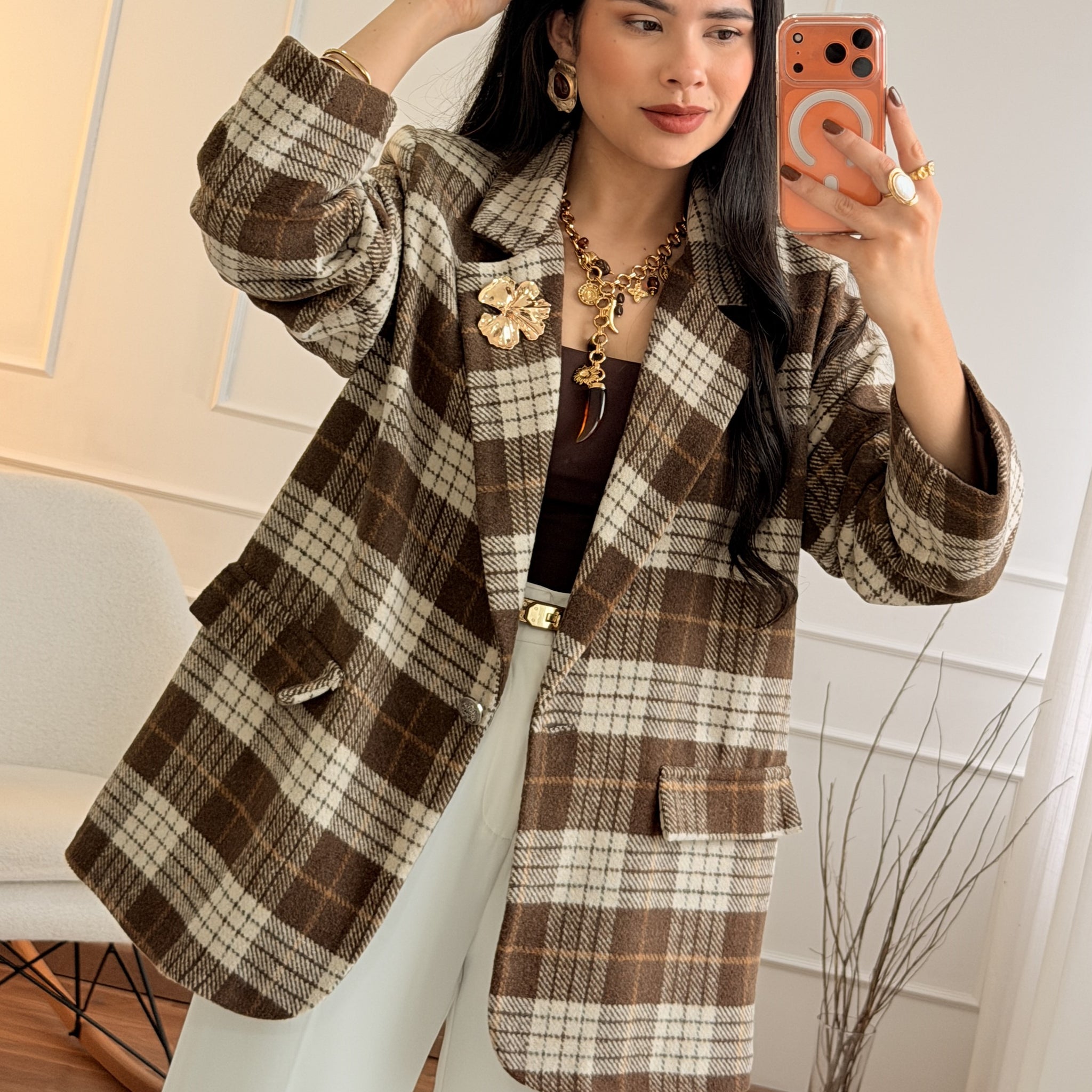 Blazer oversized em padrão xadrez