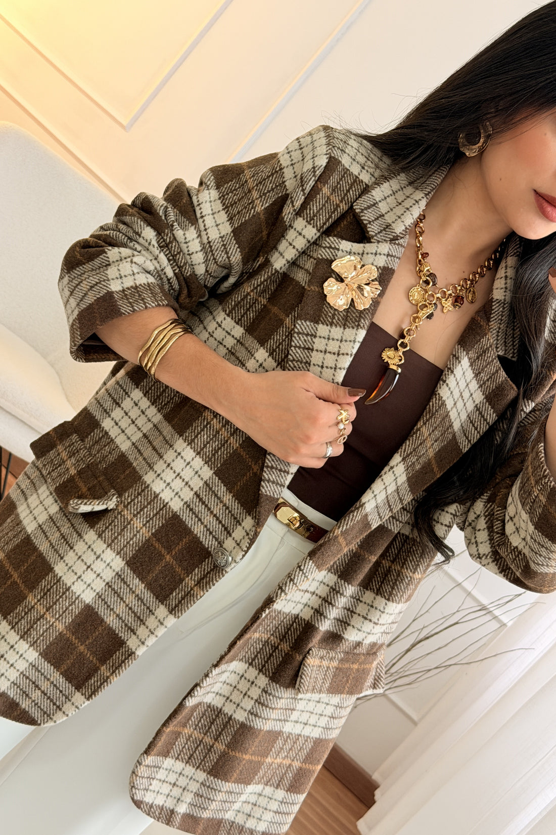 Blazer oversized em padrão xadrez