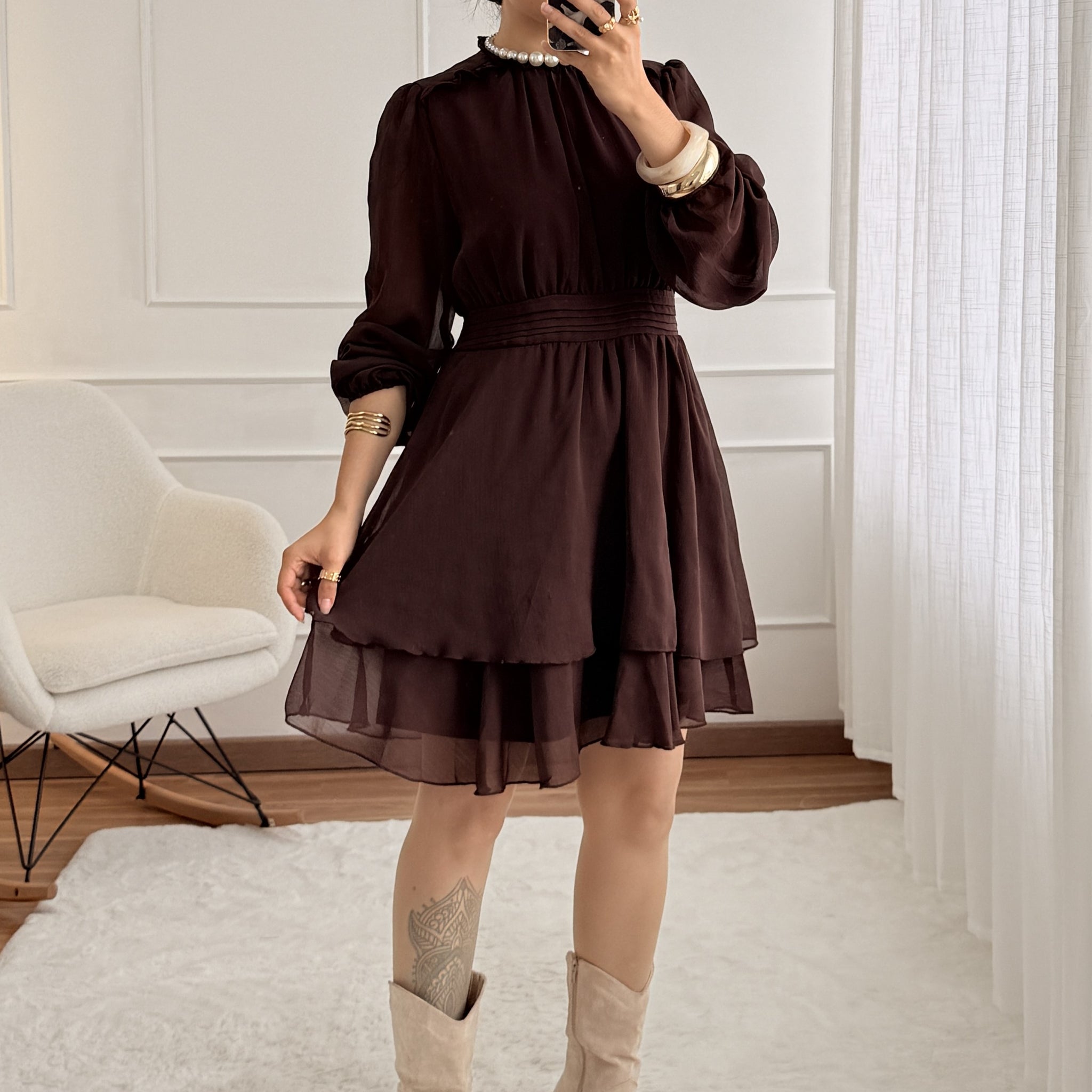Vestido curto em chiffon