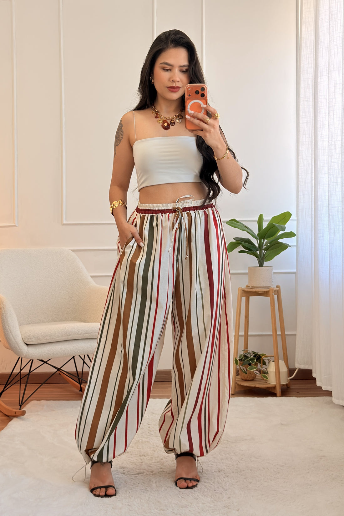 Calça às riscas multicoloridas LUMINA