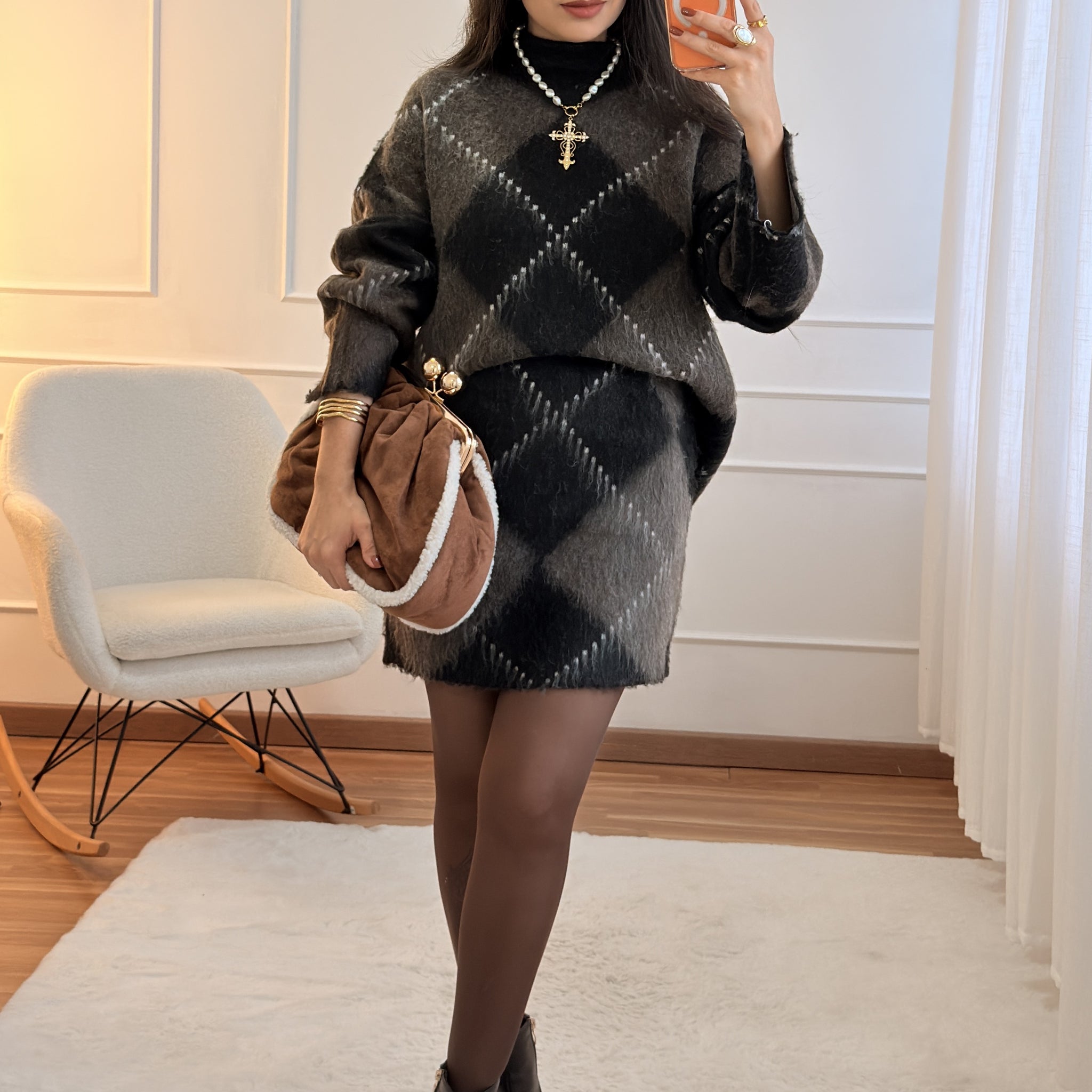 Camisola padrão xadrez grande