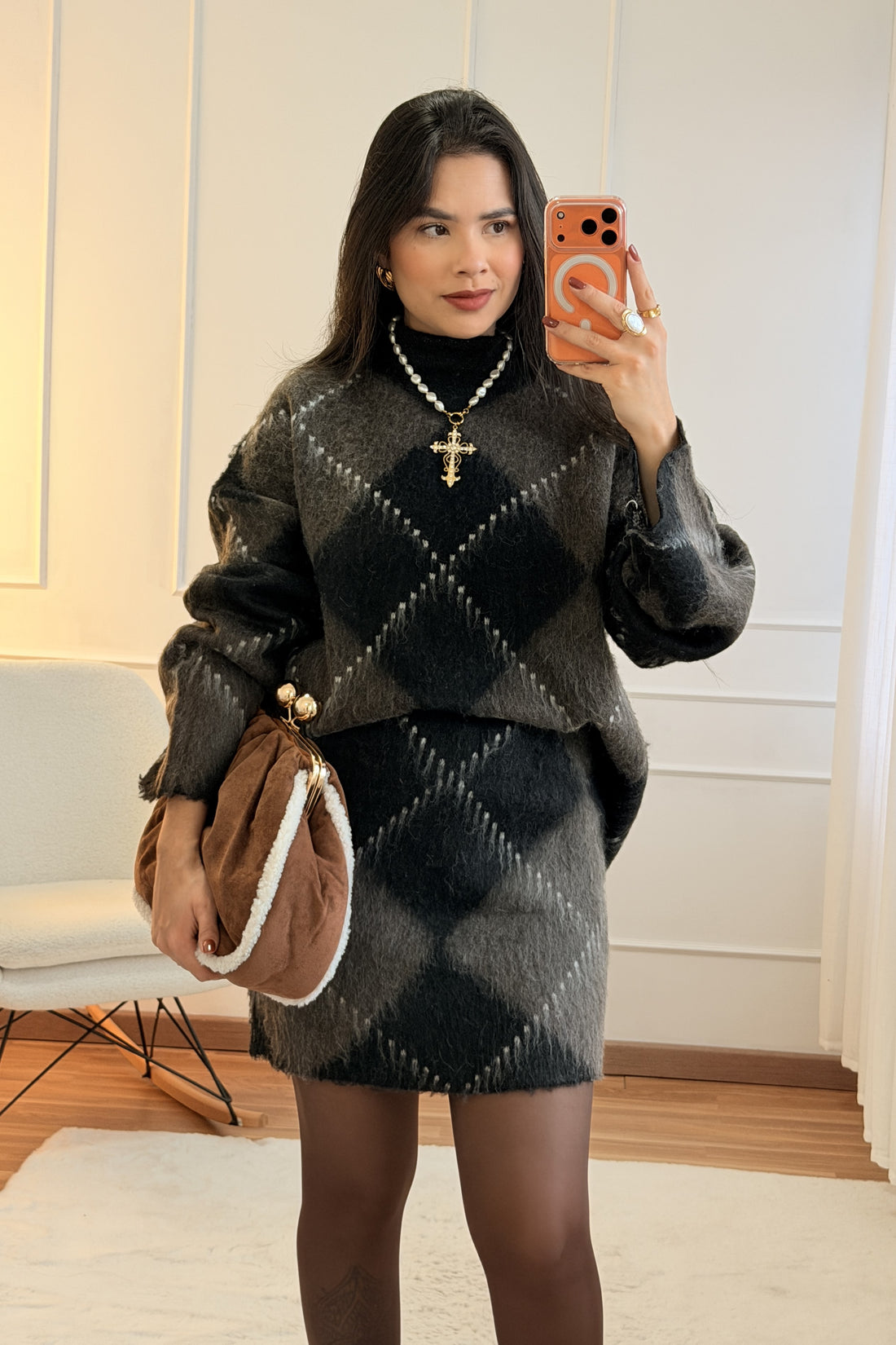 Camisola padrão xadrez grande