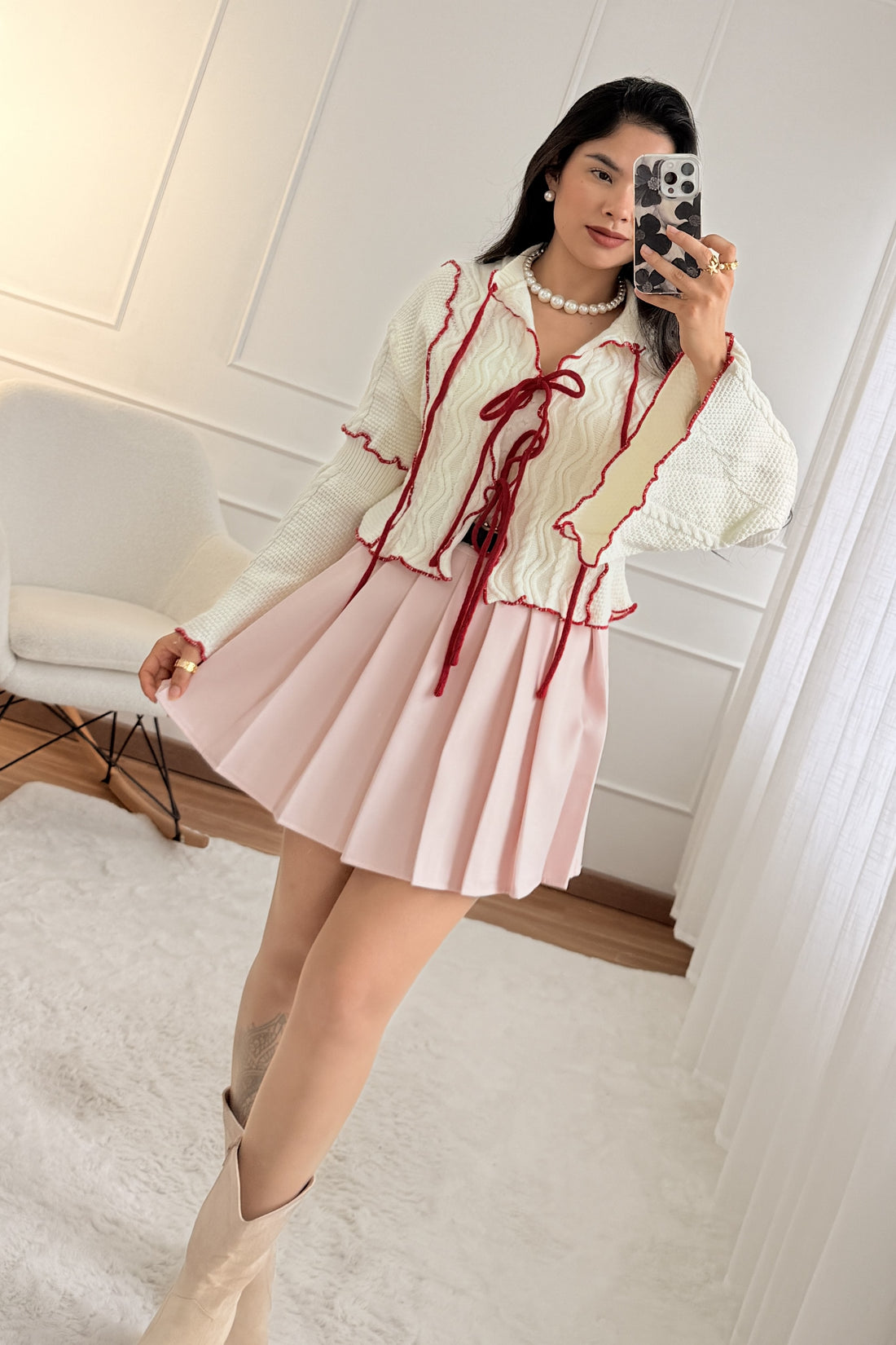 Cardigan tricot com laços frontais MOCHY