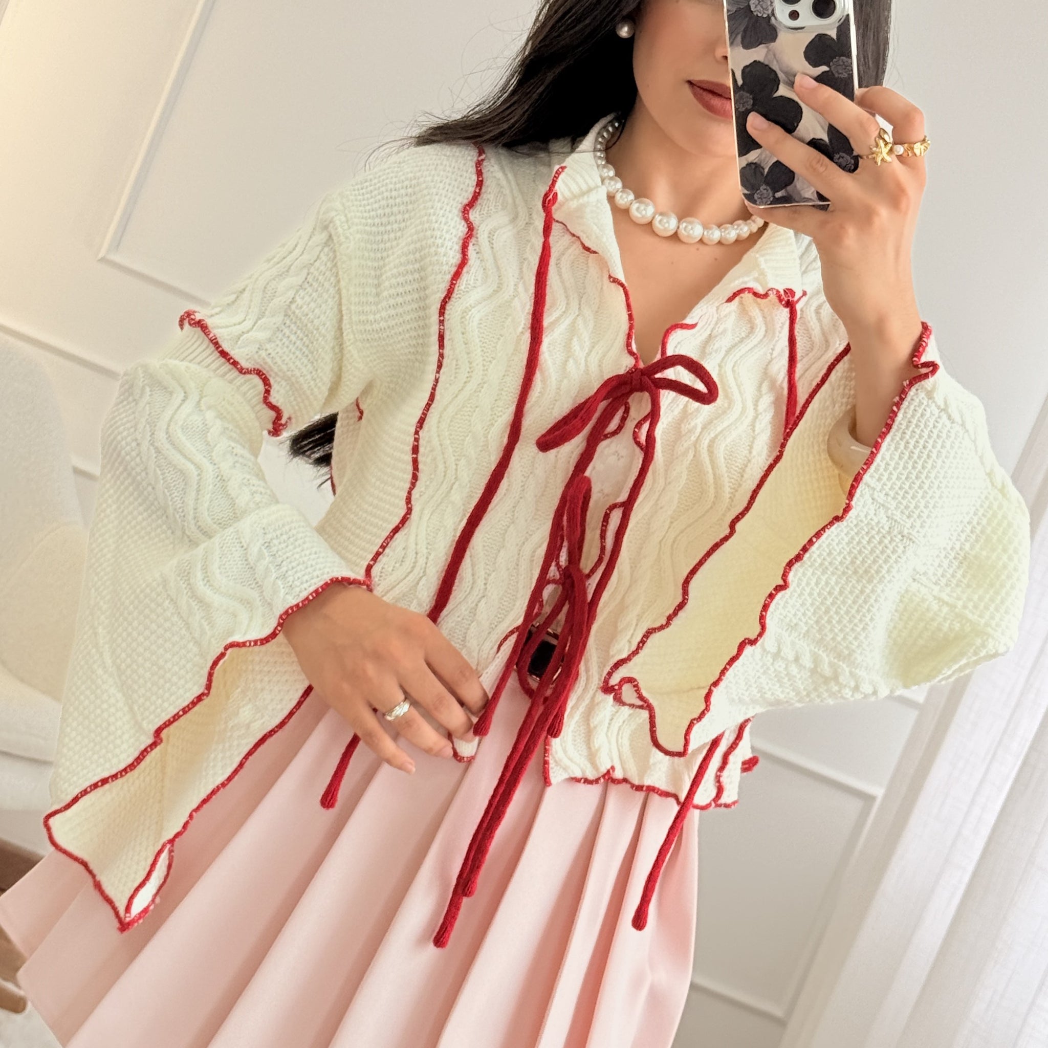 Cardigan tricot com laços frontais MOCHY