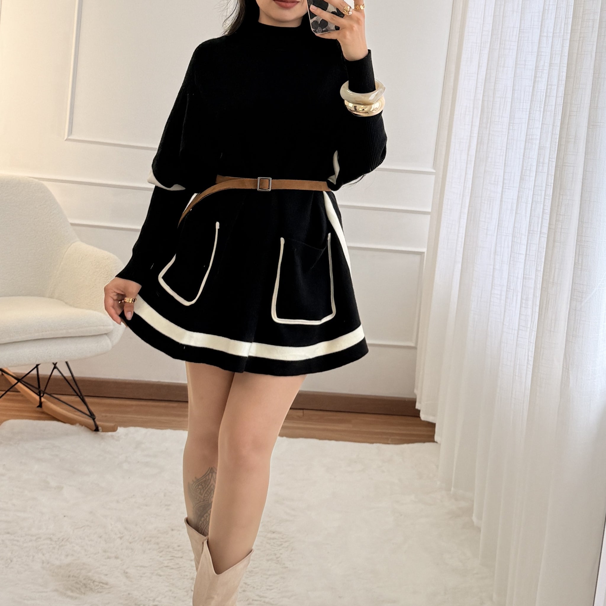 Vestido em malha com bolsos frontais