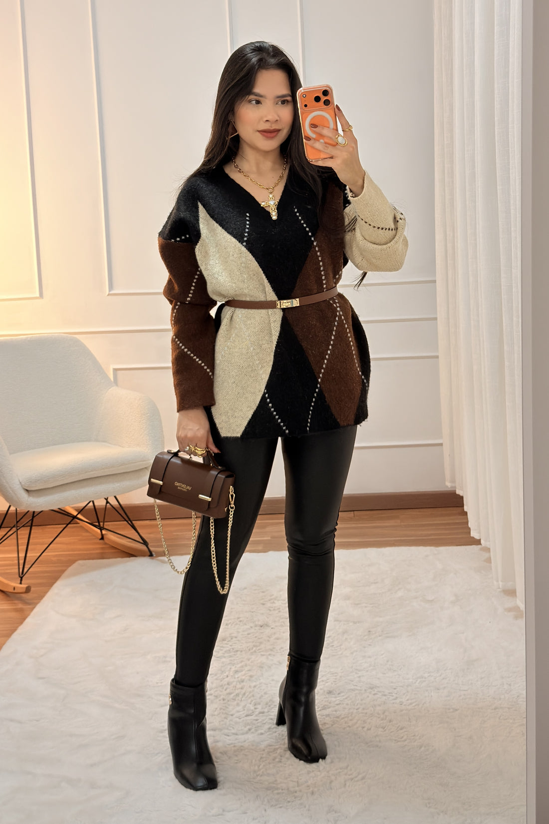 Legging de Cintura Alta em Efeito Pele