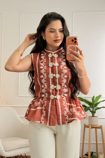 Top peplum 100% linho MOCHY