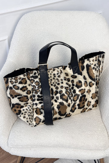 Tote de pêlo com padrão de leopardo
