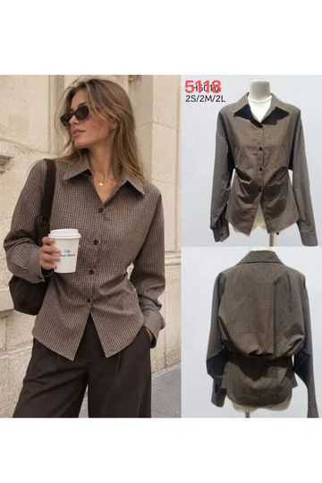 Camisa ajustada aos quadrados com pregas traseiras IVIVI