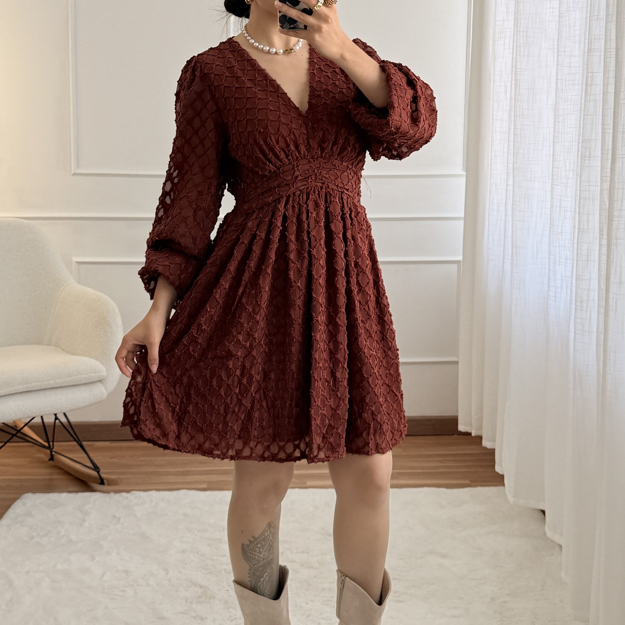 Vestido textura floral em relevo