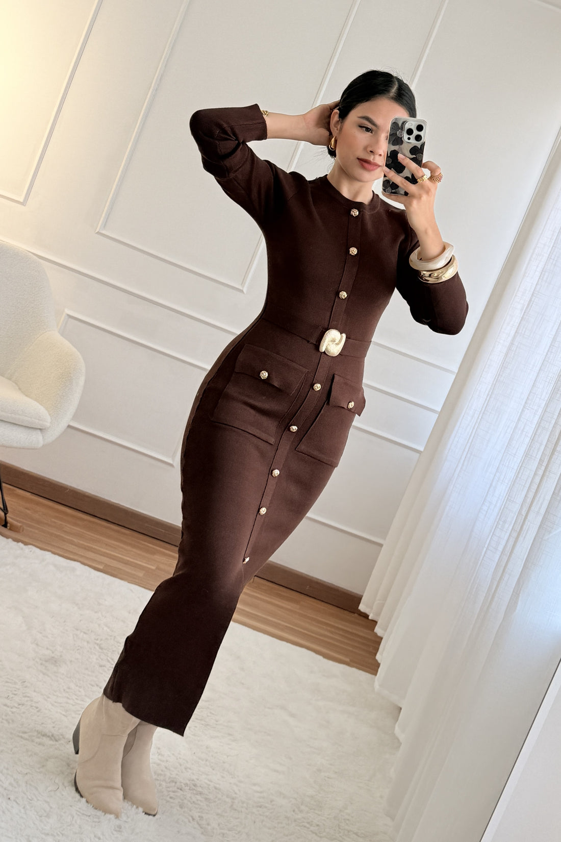 Vestido em malha com botões