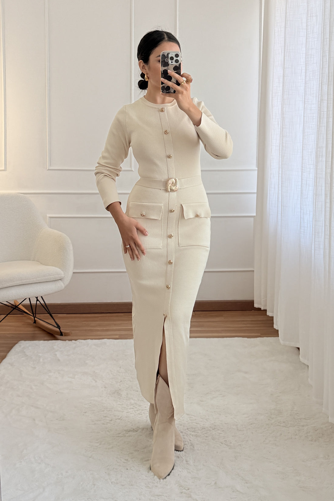 Vestido em malha com botões