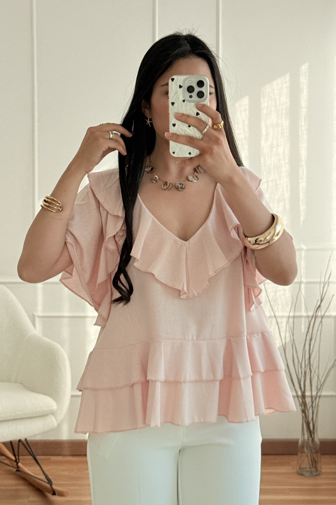 Blusa volantes 100%Linho MOCHY