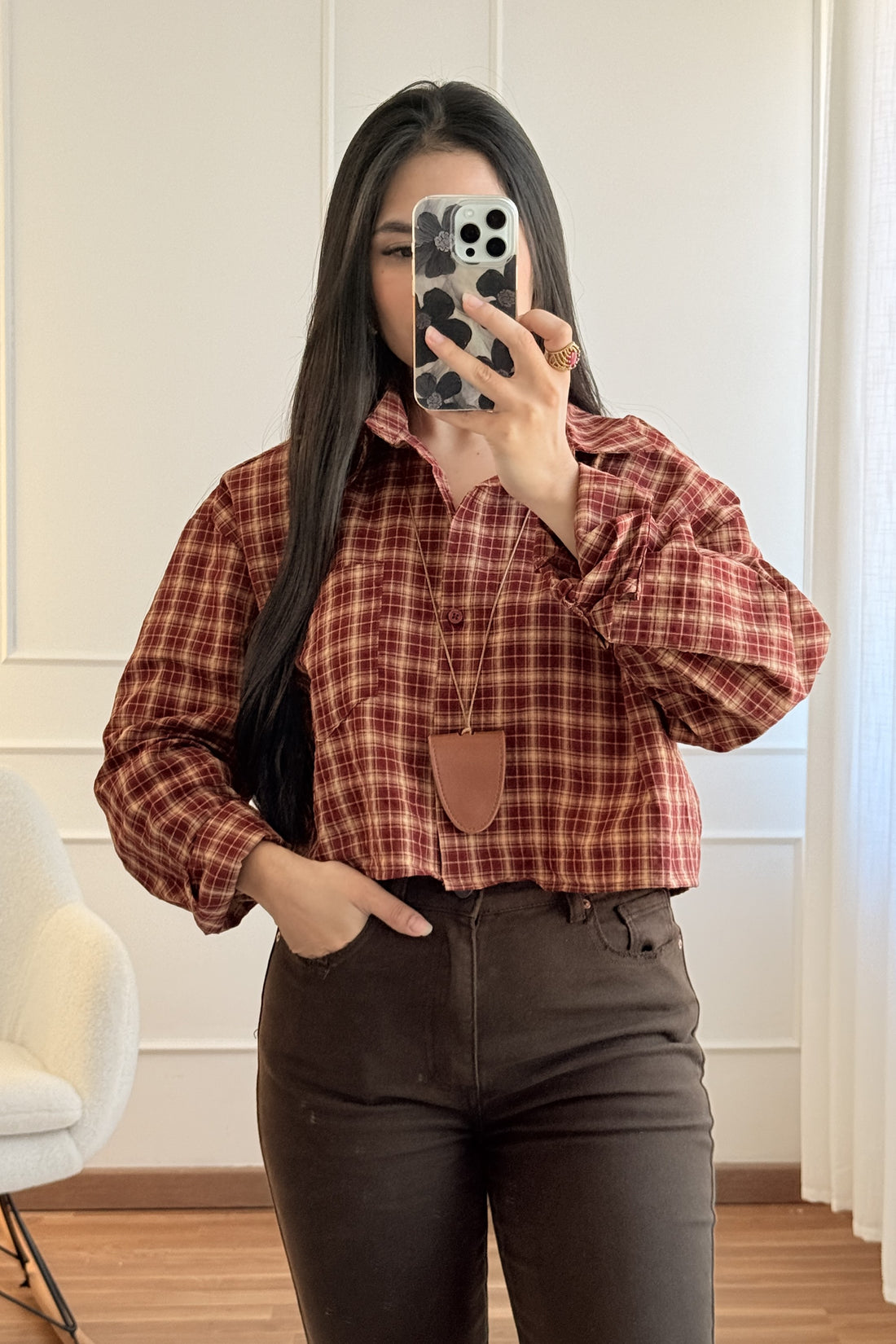Camisa xadrez cropped AZAKA