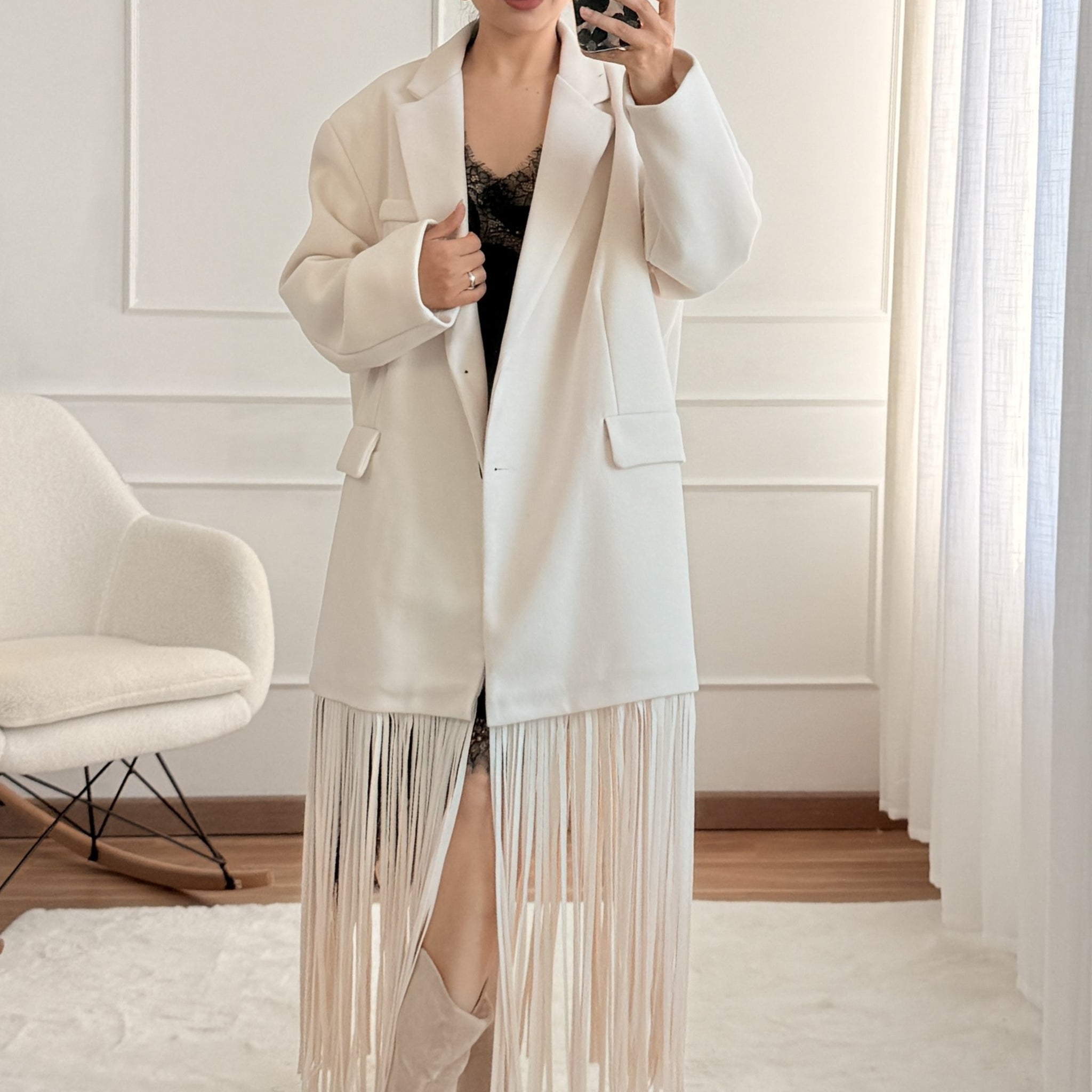 Casaco oversize com franjas LUMINA