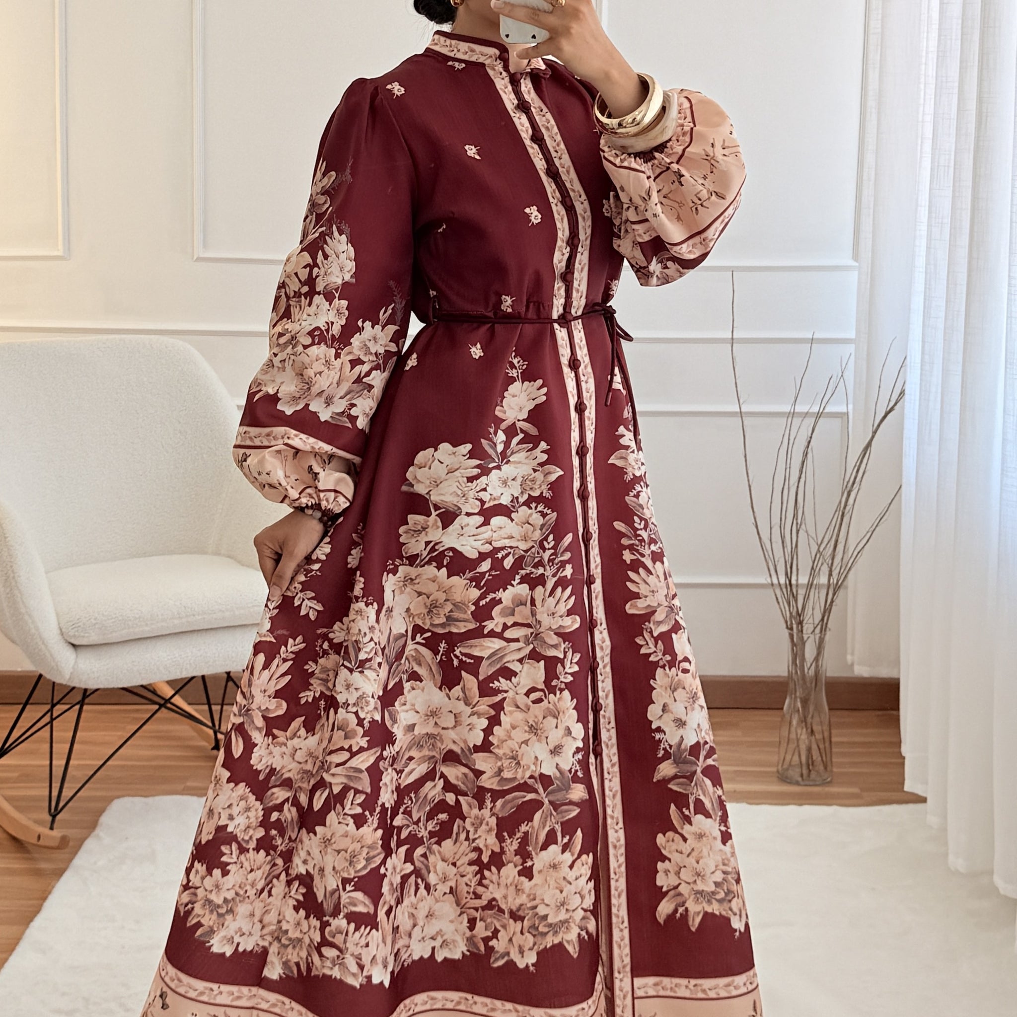 Vestido estampado com manga balão